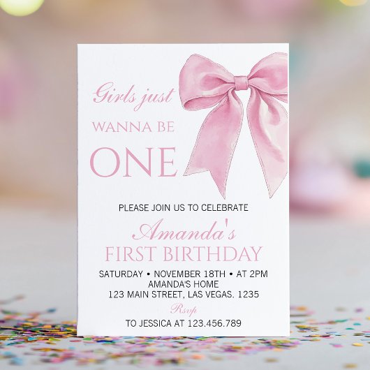 Invitation Les Filles Veux Juste Être Un Pink Bow Coquette An