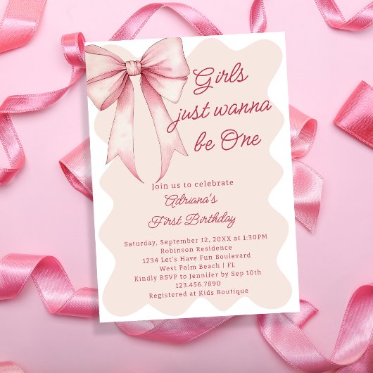 Invitation Les Filles Veux Juste Être Une Mignonne Bow 1er An