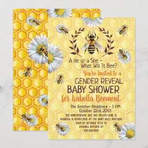 Invitation Les fleurs d'abeilles Baby showers révèlent le gen
