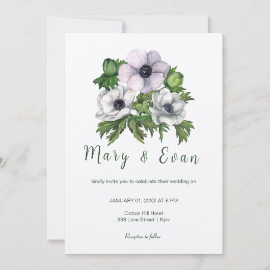 Invitation Les fleurs d'anémones sont mariages gris-violet (Devant)