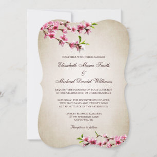 Invitation Les fleurs de cerisiers roses Vintage Tan Mariage