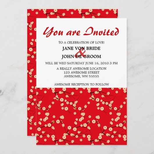 Invitation Les fleurs de cerisiers rouges et blancs (Devant / Derrière)