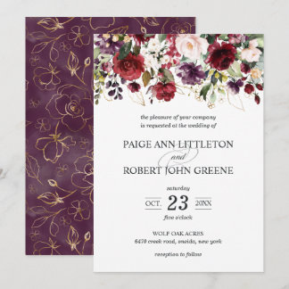Invitation Les fleurs de chute en rouge, le pourpre et