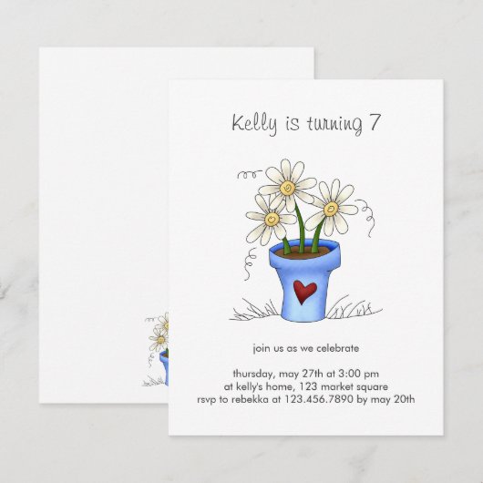 Invitation Les fleurs de la mère ・ Pot à fleurs bleues (Devant / Derrière)