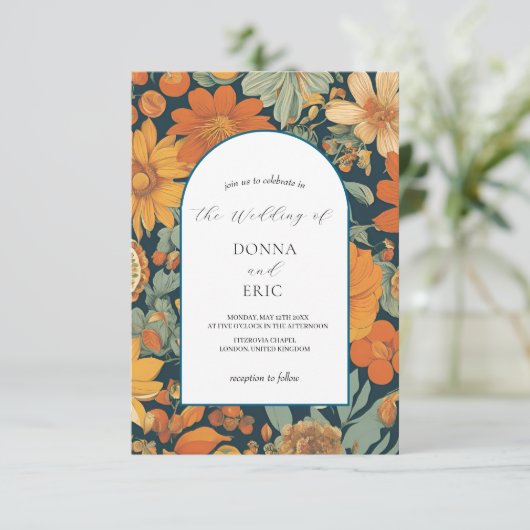 Invitation Les fleurs du coucher de soleil : Mariage orange d (Debout devant)