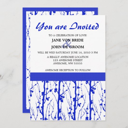 Invitation Les fleurs du printemps bleu (Devant / Derrière)