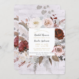 Invitation Les fleurs florales du bois rustique grisonnent la