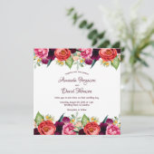 Invitation Les fleurs roses de Bourgogne tombent blanc mariag (Debout devant)