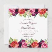 Invitation Les fleurs roses de Bourgogne tombent blanc mariag (Devant)