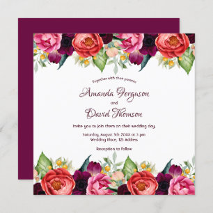 Invitation Les fleurs roses de Bourgogne tombent blanc mariag