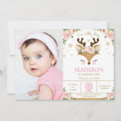 Invitation Les flocons de neige floraux du renne Photo d'anni (Devant)