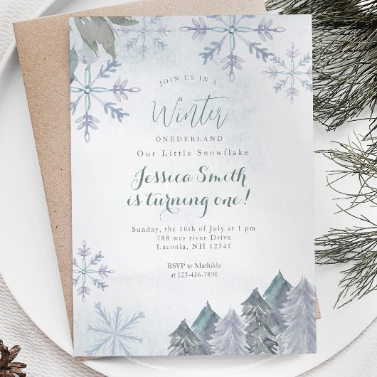 Invitation Les flocons de neige Misty Winter Onederland Anniv