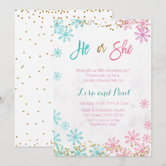 Invitation Les flocons de neige son sexe révèlent l'invitatio (Devant / Derrière)