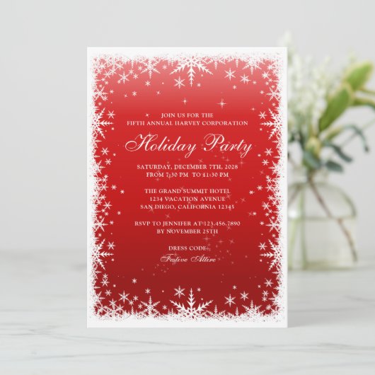 Invitation Les flocons de neige sur la fête des Fêtes des ent (Debout devant)