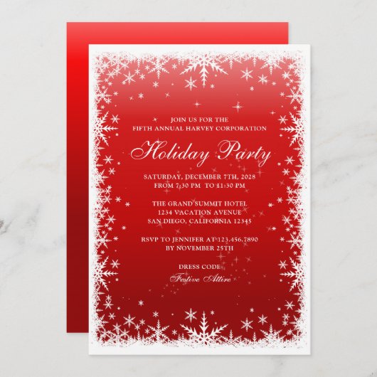 Invitation Les flocons de neige sur la fête des Fêtes des ent (Devant / Derrière)