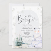 Invitation Les flocons d'hiver Ours Baby shower À feuillage p (Devant)