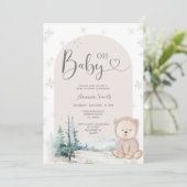 Invitation Les flocons d'hiver Ours Baby shower À feuillage p (Debout devant)
