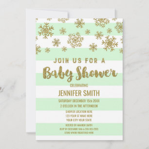 Invitation Les flocons d'or de Mint Baby shower d'hiver