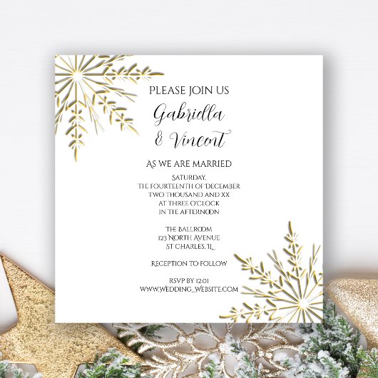 Invitation Les flocons d'or sur White Winter Wedding Invitati