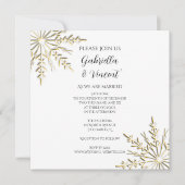 Invitation Les flocons d'or sur White Winter Wedding Invitati (Devant)