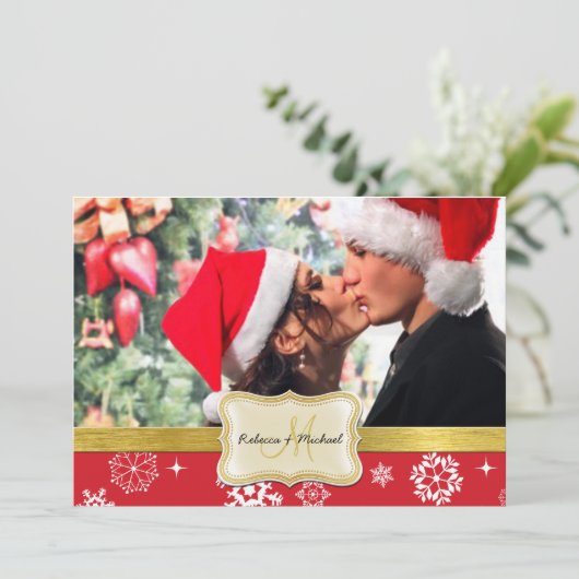 Invitation Les flocons rouges et blancs d'hiver invitent au m (Debout devant)