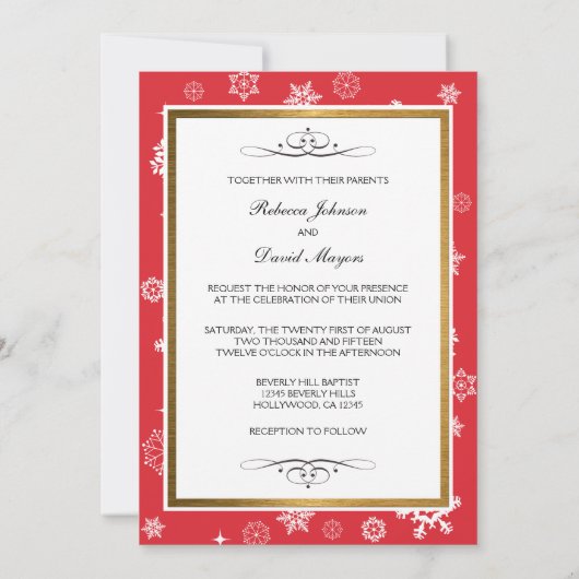 Invitation Les flocons rouges et blancs d'hiver invitent au m (Dos)