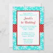 Invitation Les flocons rouges et Turquoises L'hiver (Devant)