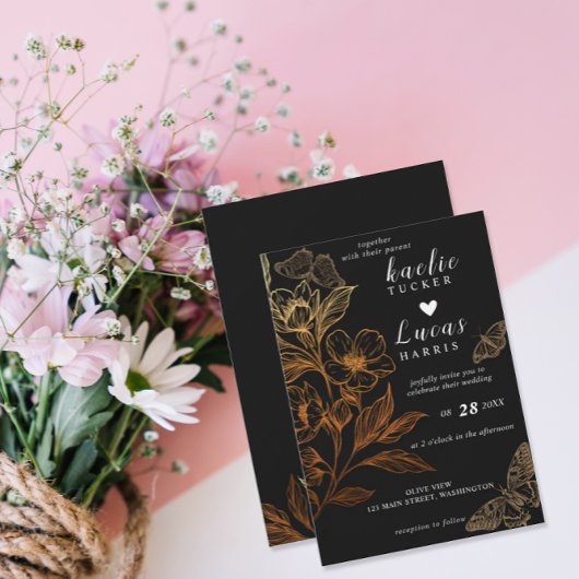 Invitation "Les Flores D'Or De L'Amour" | Mariage noir