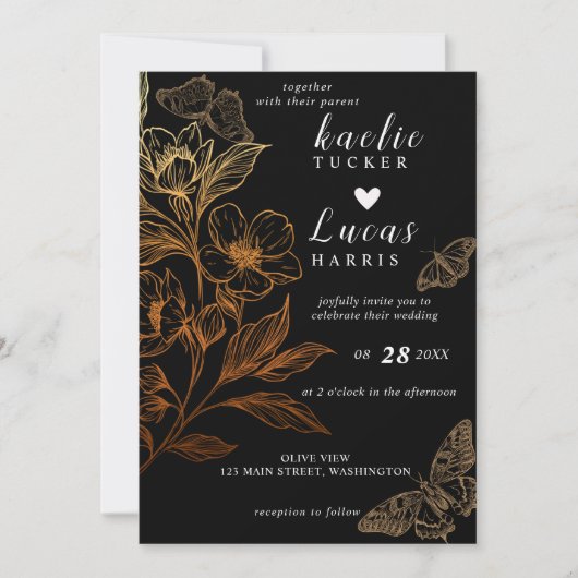 Invitation "Les Flores D'Or De L'Amour" | Mariage noir (Devant)