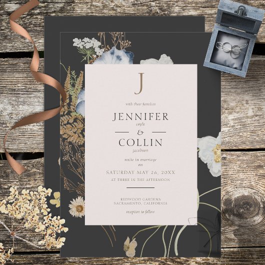 Invitation Les Flowers sauvages de Charcoal Wedding Invite