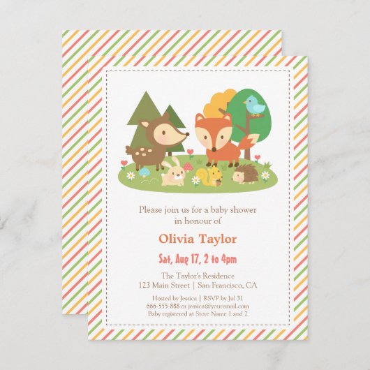 Invitation Les forêts Créatures Baby shower animal (Devant / Derrière)