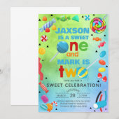 Invitation Les frères et soeurs bonbon doux un doux deux garç (Devant / Derrière)