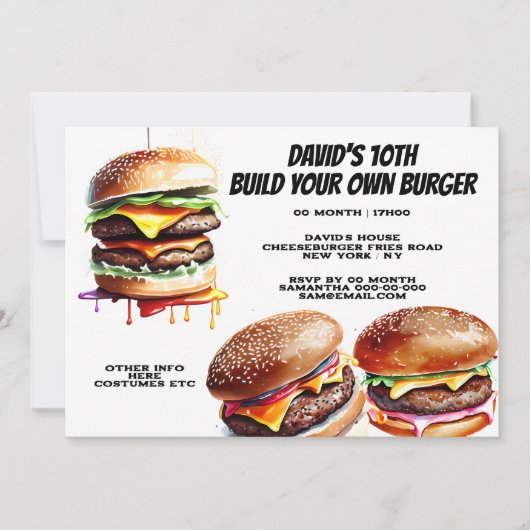 Invitation Les frites de hamburger construisent votre propre (Devant)