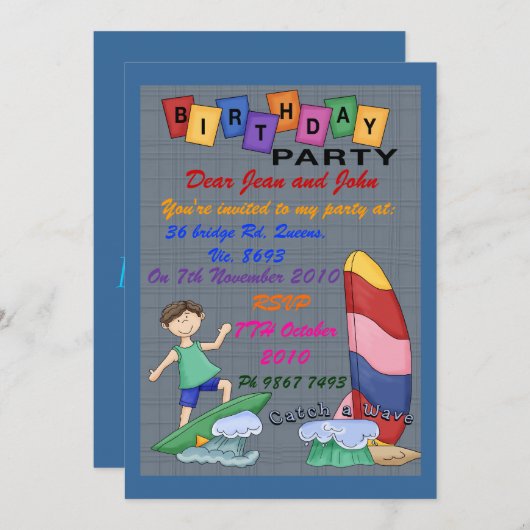 Invitation Les garçons attrapent une vague (Devant / Derrière)