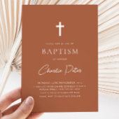 Invitation Les Garçons En Terracotta Moderne Croix Baptême Ba