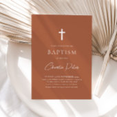 Invitation Les Garçons En Terracotta Moderne Croix Baptême Ba