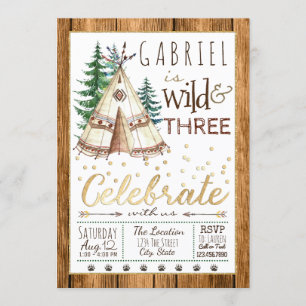 Invitation Les garçons sauvage et trois tipi tribal troisième
