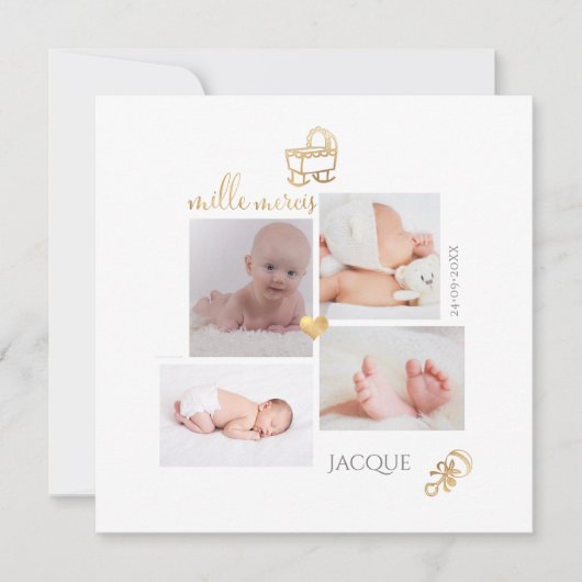 Invitation Les Jouets D'or Remerciements Naissance Fille (Devant)