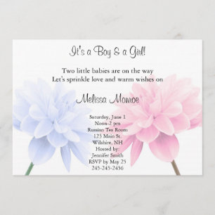 Invitation Les jumeaux bleus et roses floraux arrosent