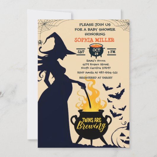 Invitation Les jumeaux brassent la sorcière de douche Hallowe (Devant)