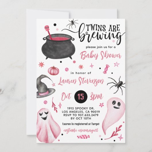 Invitation Les jumeaux brassent le Baby shower d'Halloween (Devant)