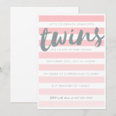 Invitation Les jumeaux dentellent l'invitation rayée de baby (Devant / Derrière)
