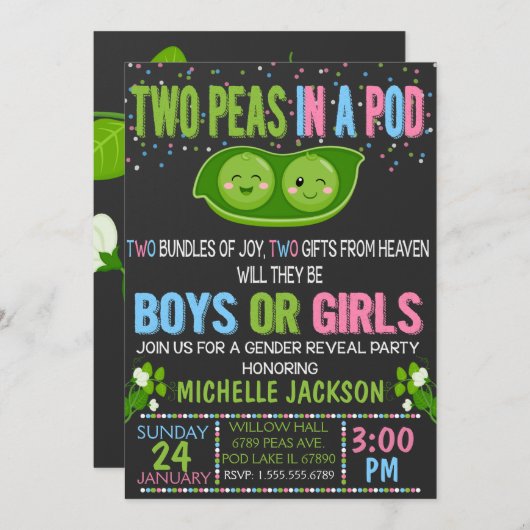 Invitation Les jumeaux révèlent les petits pois dans une invi (Devant / Derrière)