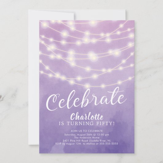 Invitation Les lampes à cordes célèbrent l'invitation d'anniv (Devant)