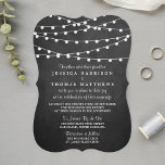 Invitation Les Lumières De Chaîne Sur La Collection De Mariag<br><div class="desc">Simple mais élégant, les lampes à cordes de la collection de mariage de tableau noir est un design étonnant avec de belles lumières à cordes blanches suspendues sur un arrière - plan à effet de tableau noir, qui est parfait pour toute célébration mariage moderne. Ces invitations peuvent être personnalisées pour...</div>