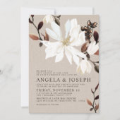 Invitation Les Magnolias en fleurs Burlap| Mariage Brown (Devant)