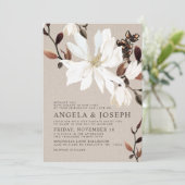 Invitation Les Magnolias en fleurs Burlap| Mariage Brown (Debout devant)