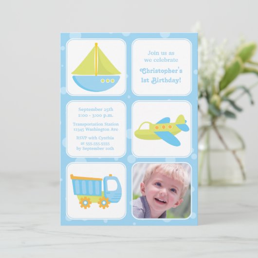 Invitation Les mecs voyagent l'invitation de la fête d'annive (Debout devant)