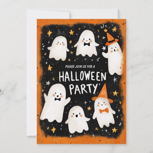 Invitation Les mignons amis fantômes Halloween (Devant)