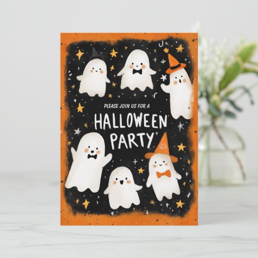 Invitation Les mignons amis fantômes Halloween (Debout devant)